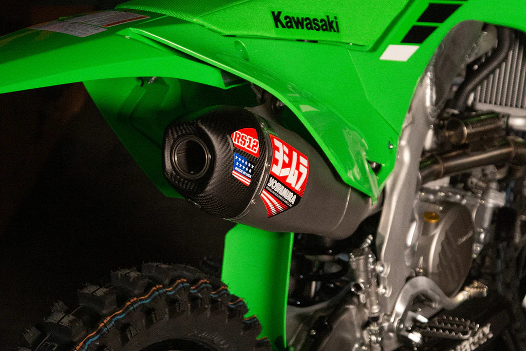 YOSHIMURA KAWASAKI KX250F/KX250X 25-26 RS-12 STAINLESS FULL SYSTEM WITH CARBON END CAP