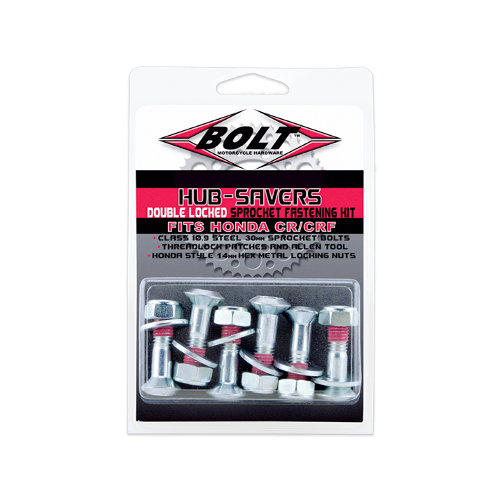 BOLT HONDA CRF HUB SAVERS SILVER DOUBLE LOCKED SPROCKET FASTENING KIT
