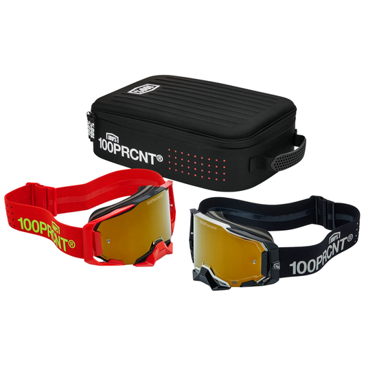 100% DUAL ARMEGA RACER PRO PACK BLACK/RED TRUE GOLD MIRROR GOGGLES