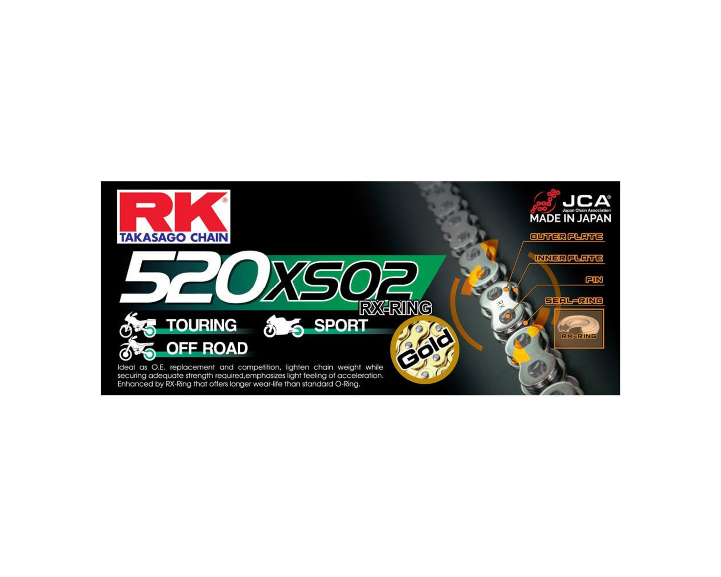 RK CHAINS 520 STANDARD RX-RING 120L GOLD CHAIN – Moto House